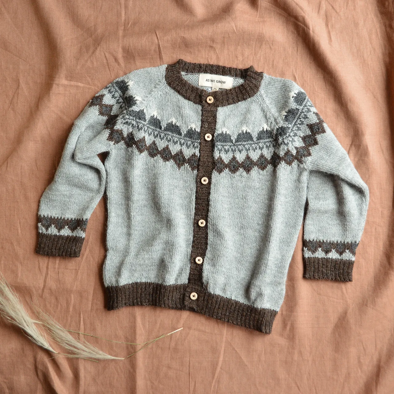 FairIsle Mountain Cardigan - 100% Baby Alpaca - Grey (18m-8y)