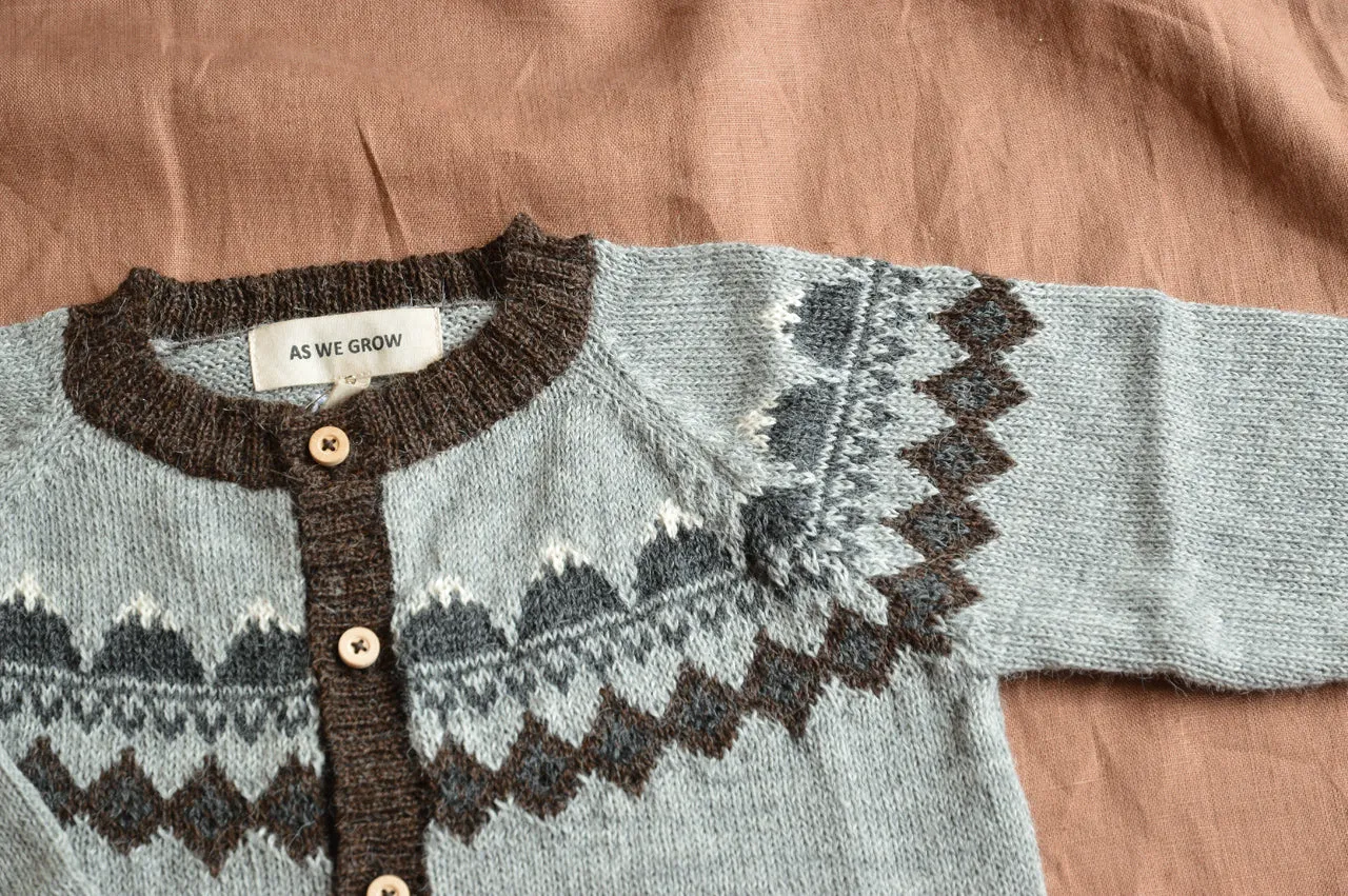 FairIsle Mountain Cardigan - 100% Baby Alpaca - Grey (18m-8y)