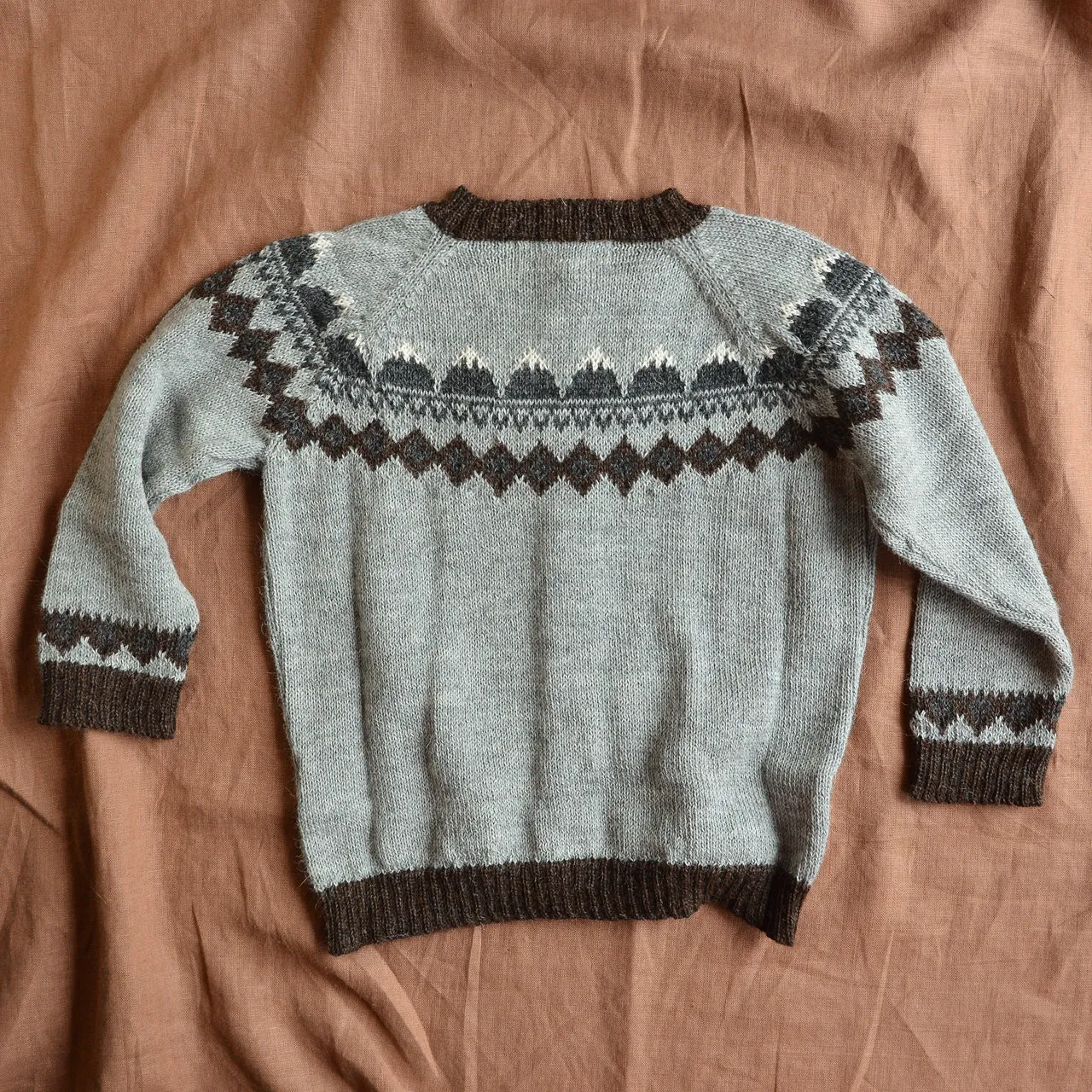 FairIsle Mountain Cardigan - 100% Baby Alpaca - Grey (18m-8y)