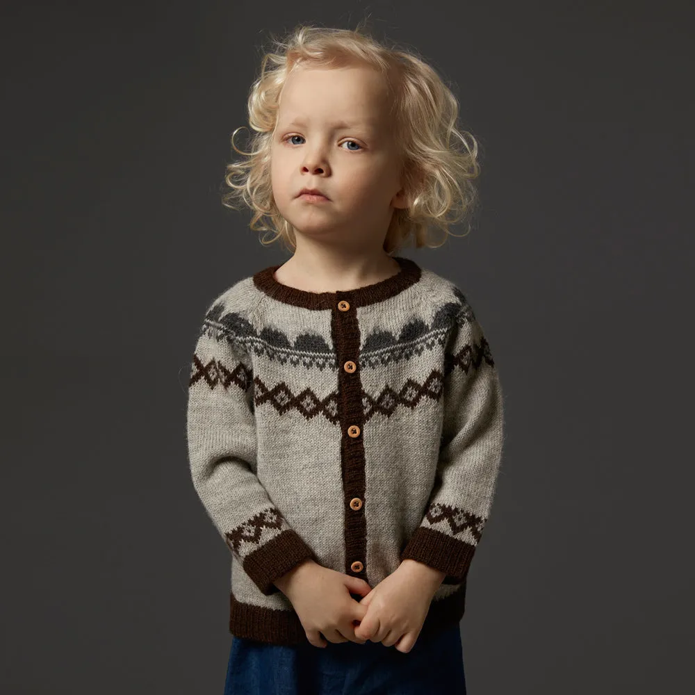 FairIsle Mountain Cardigan - 100% Baby Alpaca - Grey (18m-8y)