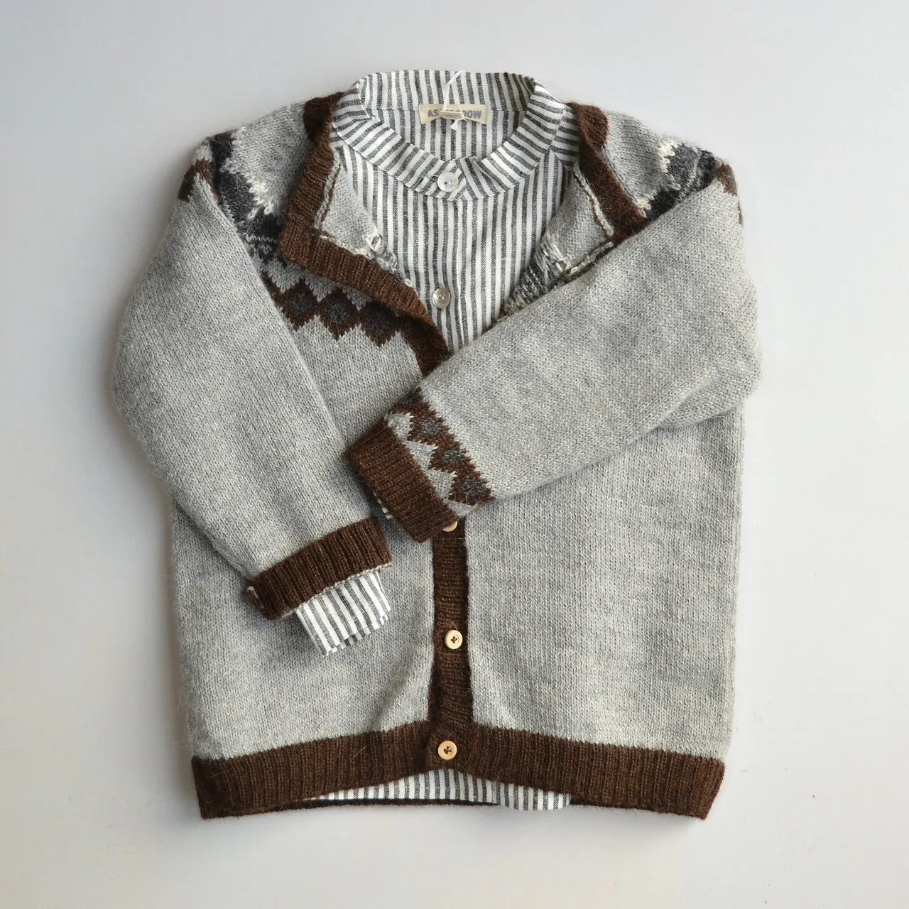 FairIsle Mountain Cardigan - 100% Baby Alpaca - Grey (18m-8y)