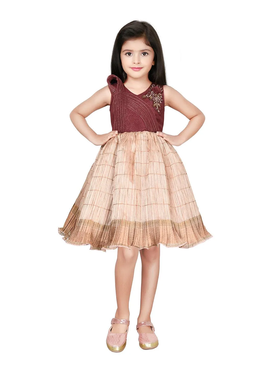 Fawn Coloured Wire Style Ethnic Frock For Girls