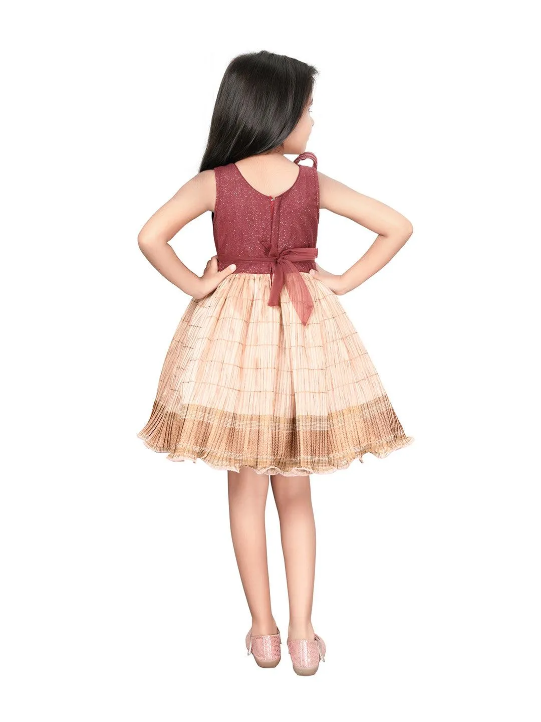 Fawn Coloured Wire Style Ethnic Frock For Girls