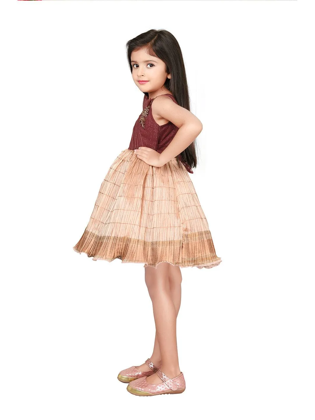 Fawn Coloured Wire Style Ethnic Frock For Girls