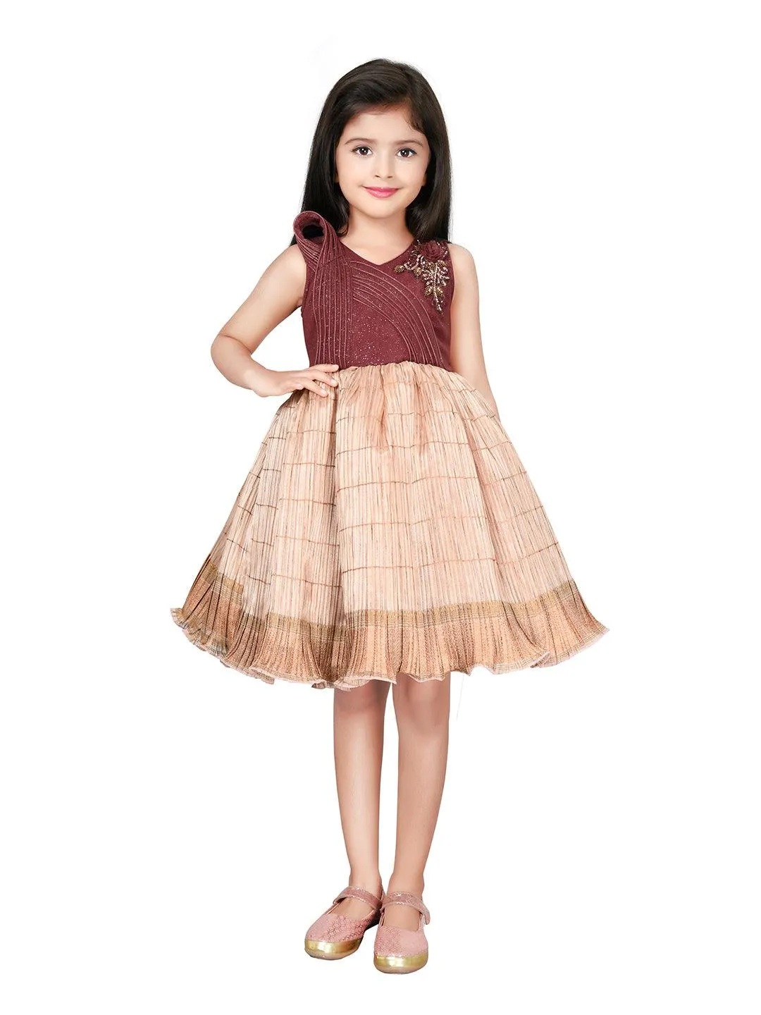 Fawn Coloured Wire Style Ethnic Frock For Girls