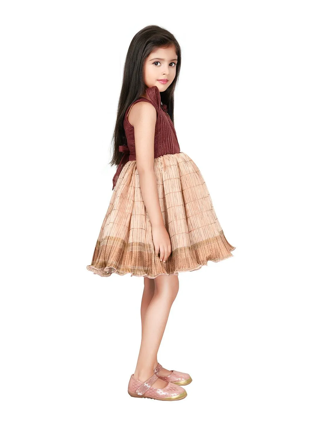 Fawn Coloured Wire Style Ethnic Frock For Girls