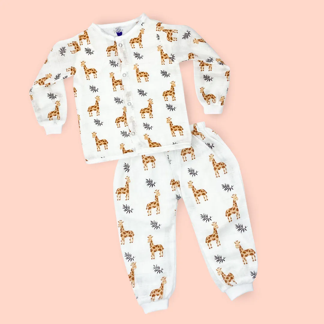 Full sleeve Jabla & Pants - Pyjama Set -100% Organic Muslin Cotton -Giraffe