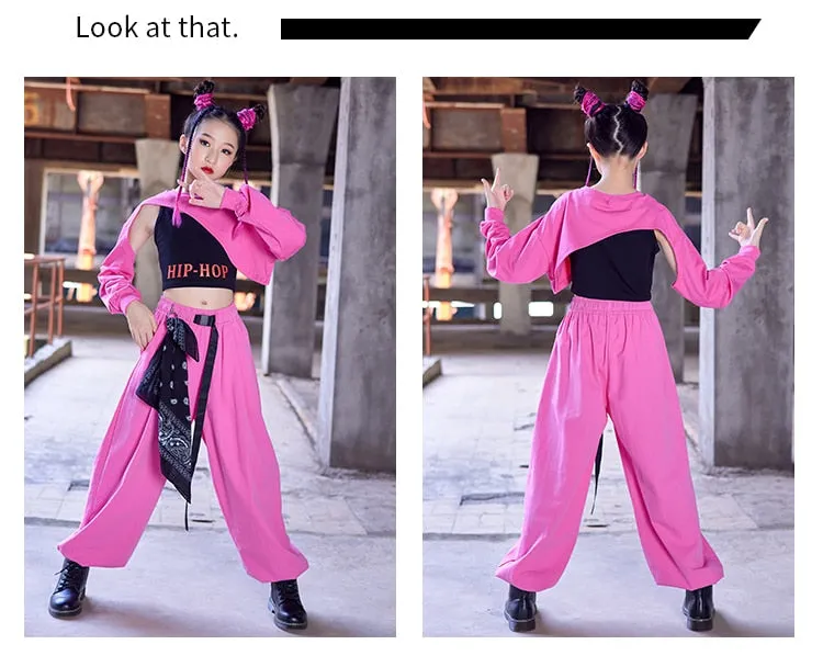 HH9495  Crop Tops- Pants-Sets- Pink -K-pop Hip-Hop Performance Outfits