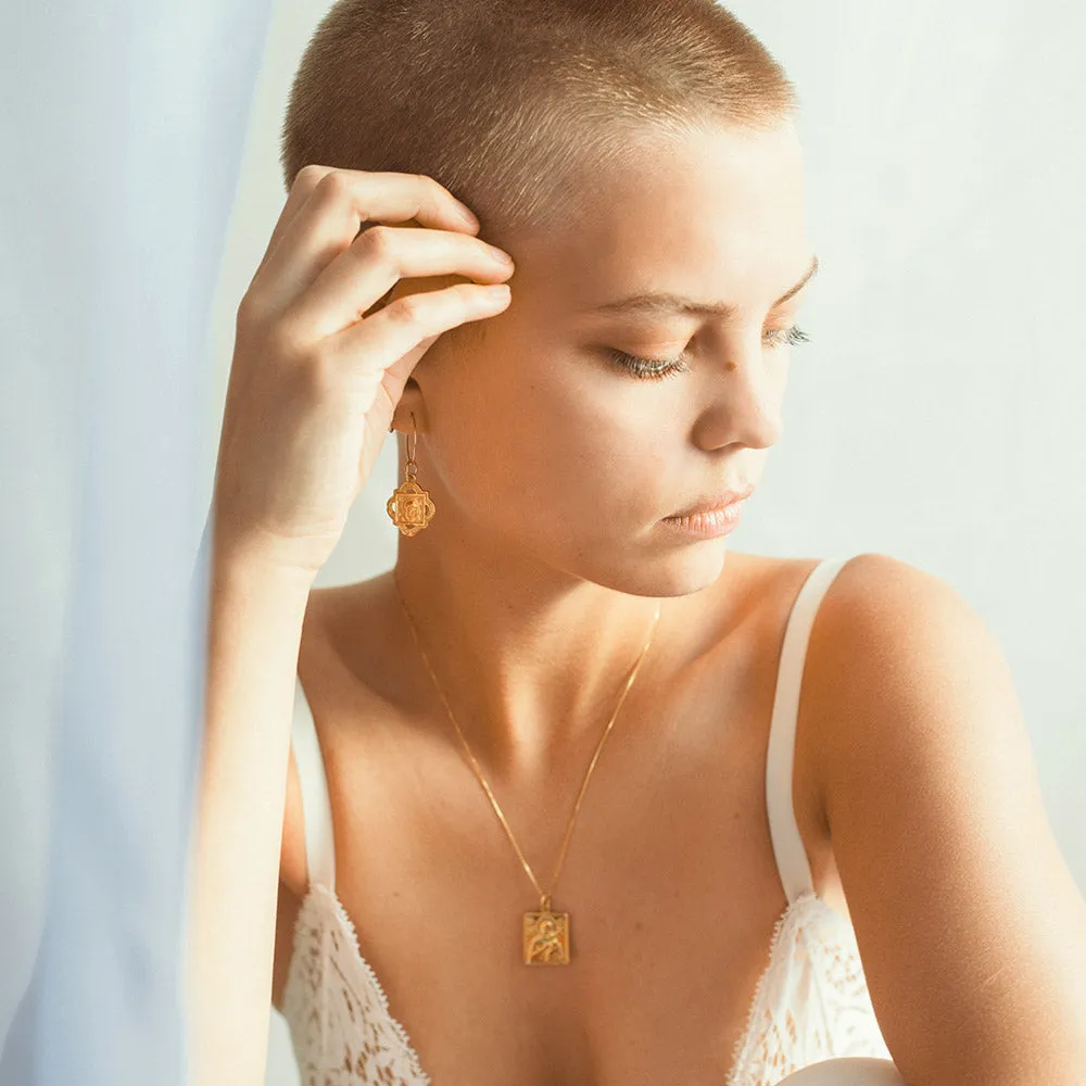 Hoop Earrings with Fertility Figurine and Madonna and Child pendant