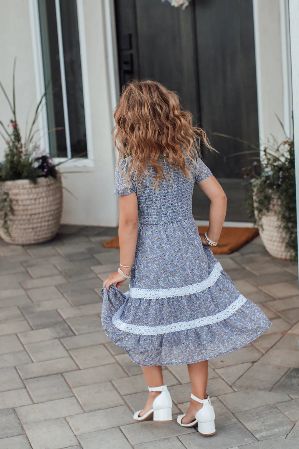 Isla Dress in Dusty Blue - Kids