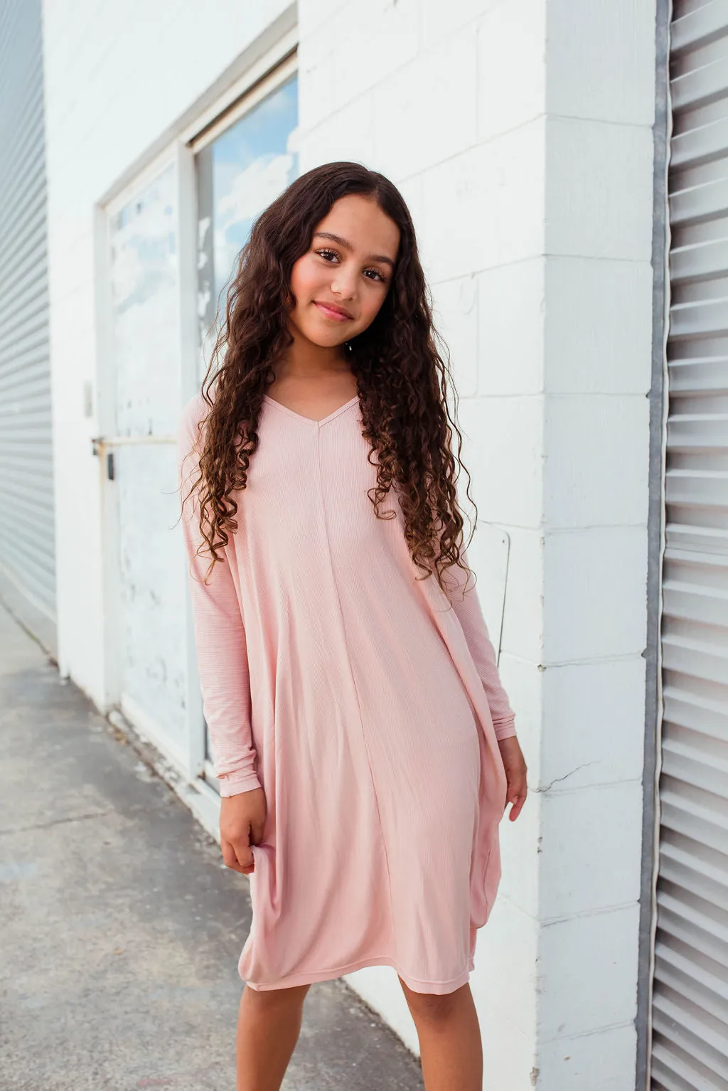 Kids Drape Dress - BEIGE