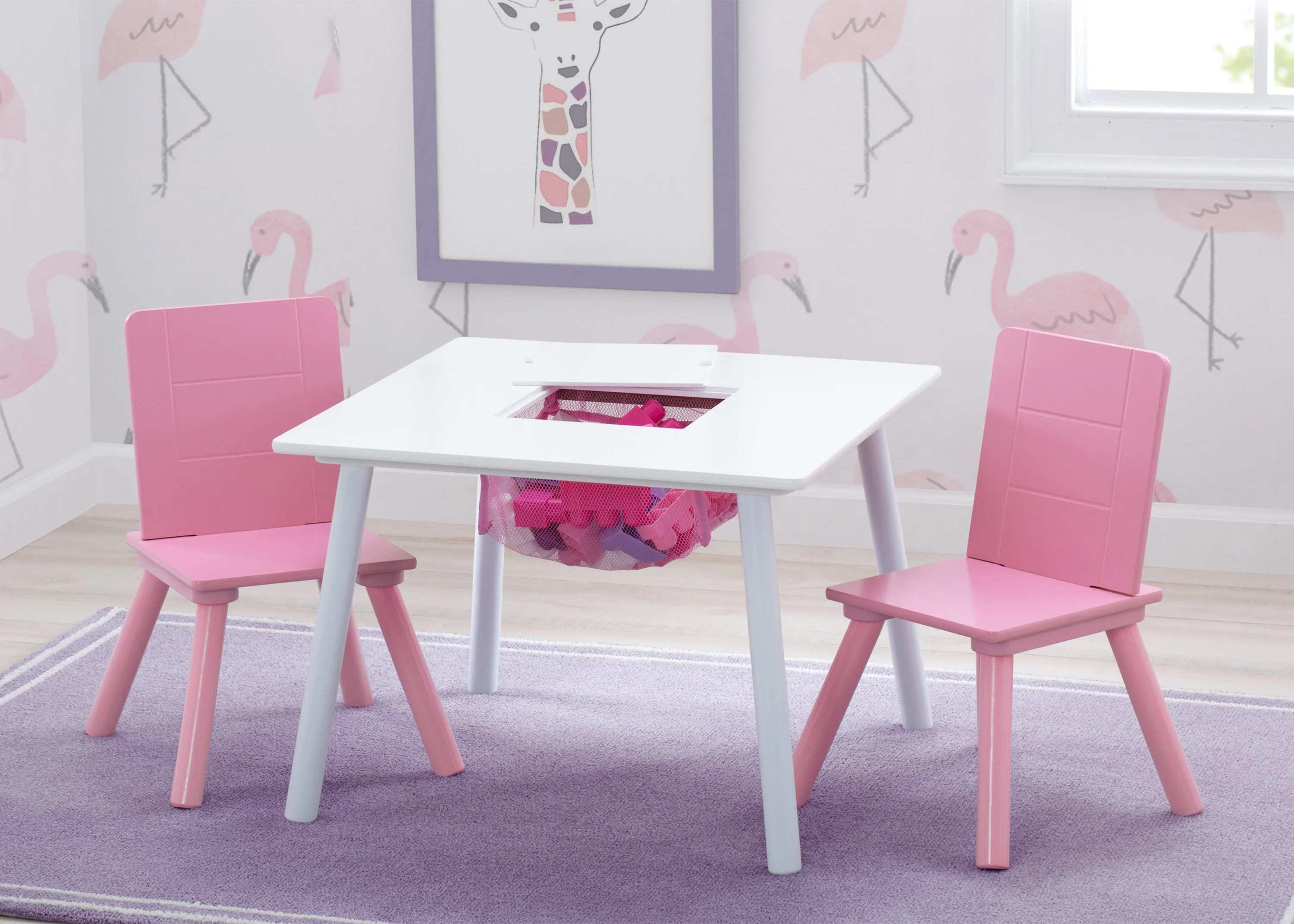 Kids Table and Chair Set with Storage (2 Chairs Included)