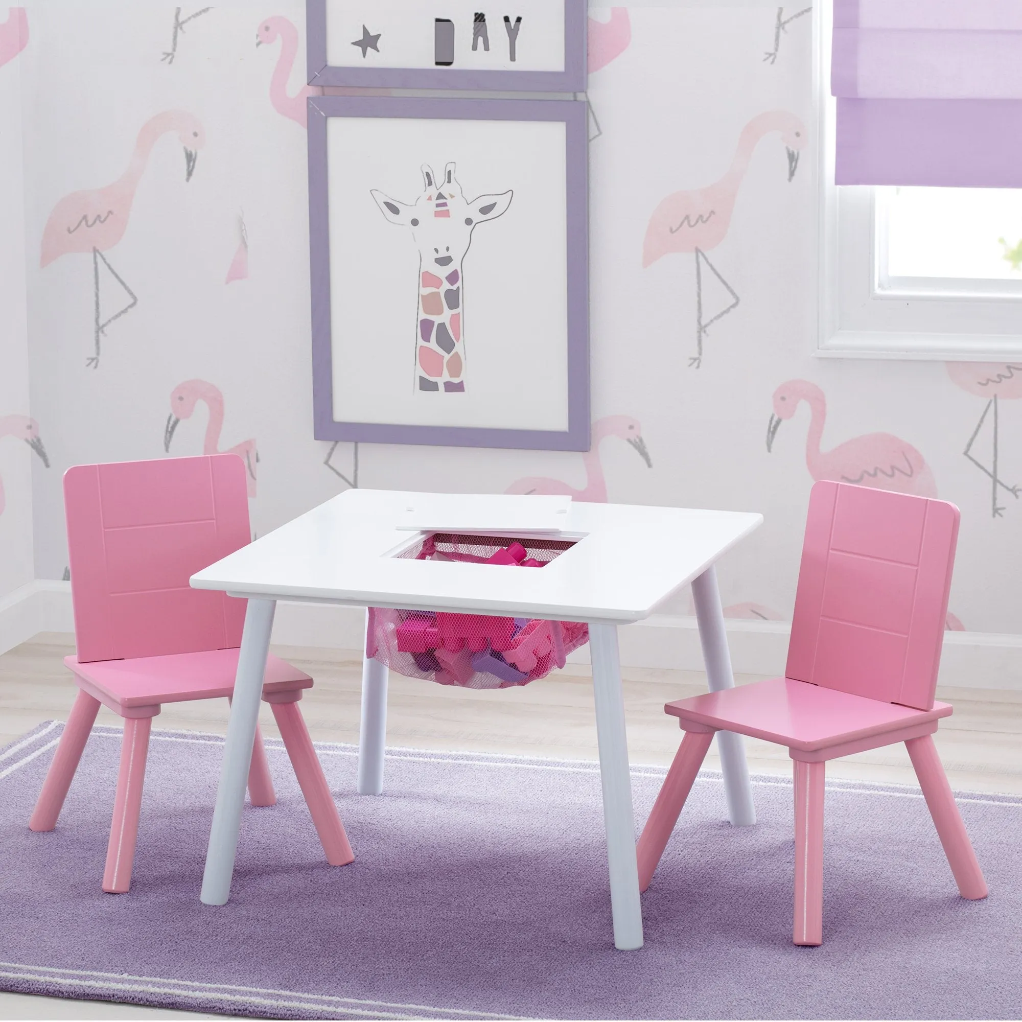 Kids Table and Chair Set with Storage (2 Chairs Included)