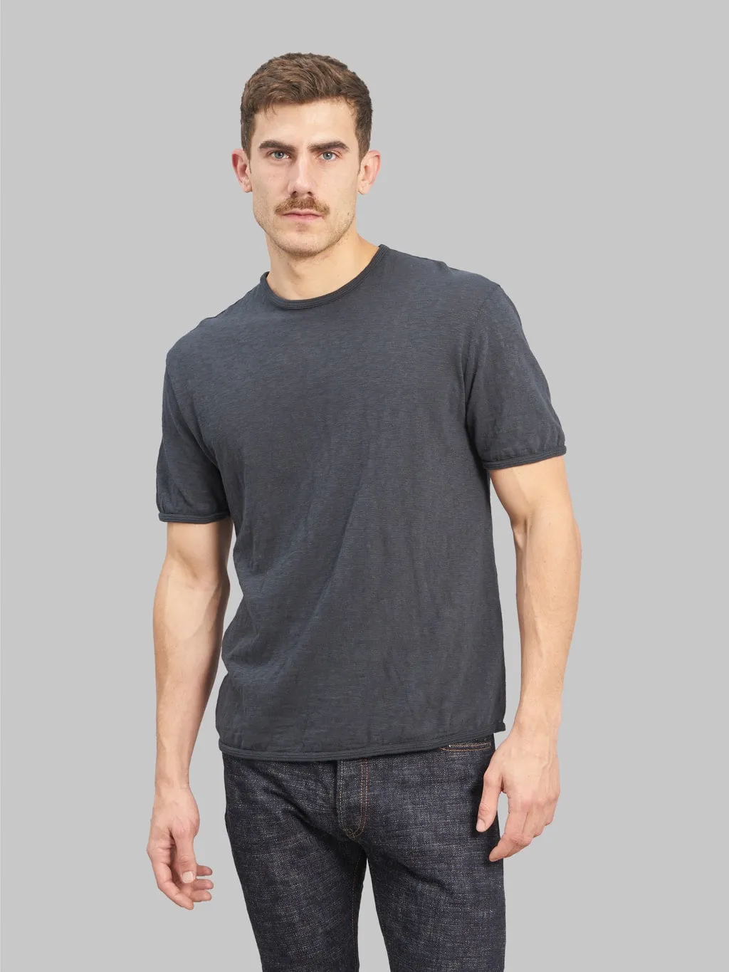 Loop & Weft Super Slub Tube Knit Edge Piping Crewneck T-Shirt Antique Black