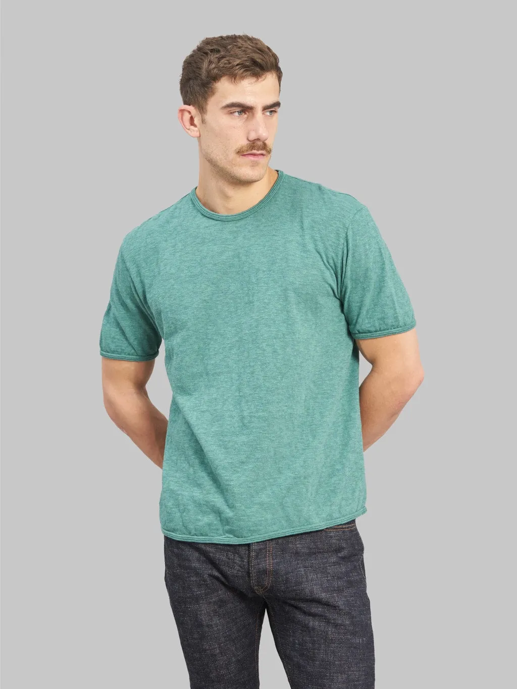 Loop & Weft Super Slub Tube Knit Edge Piping Crewneck T-Shirt Ocean Green