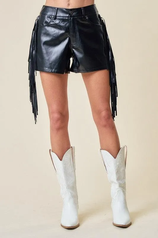 Luka PU Leather Shorts w/Fringe