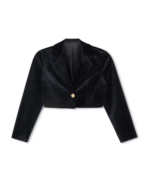 One Child Core Velour Cropped Blazer And Button Skirt Black