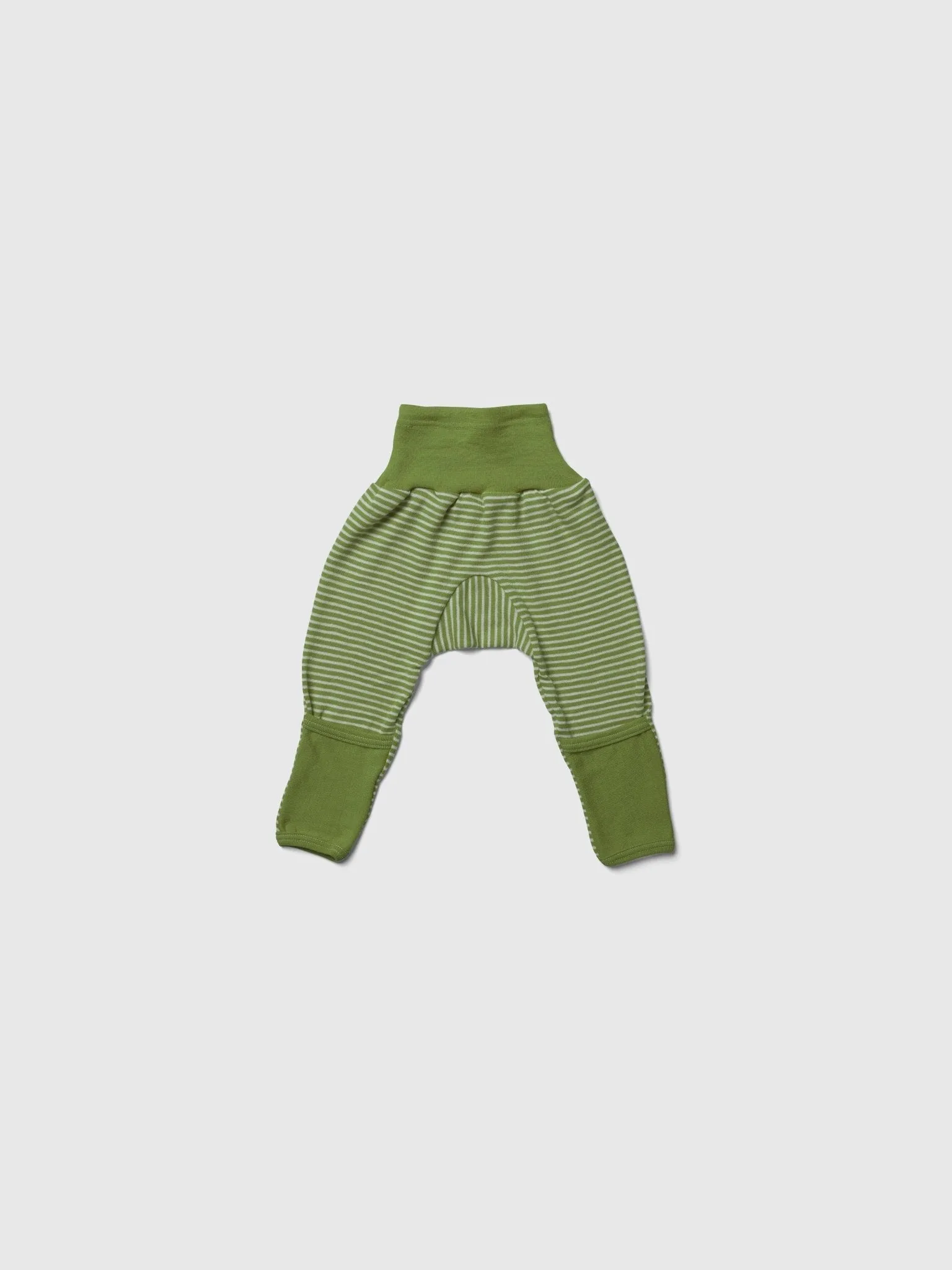 organic merino wool and silk pants in green/natural stripe - baby/toddler