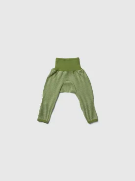 organic merino wool and silk pants in green/natural stripe - baby/toddler