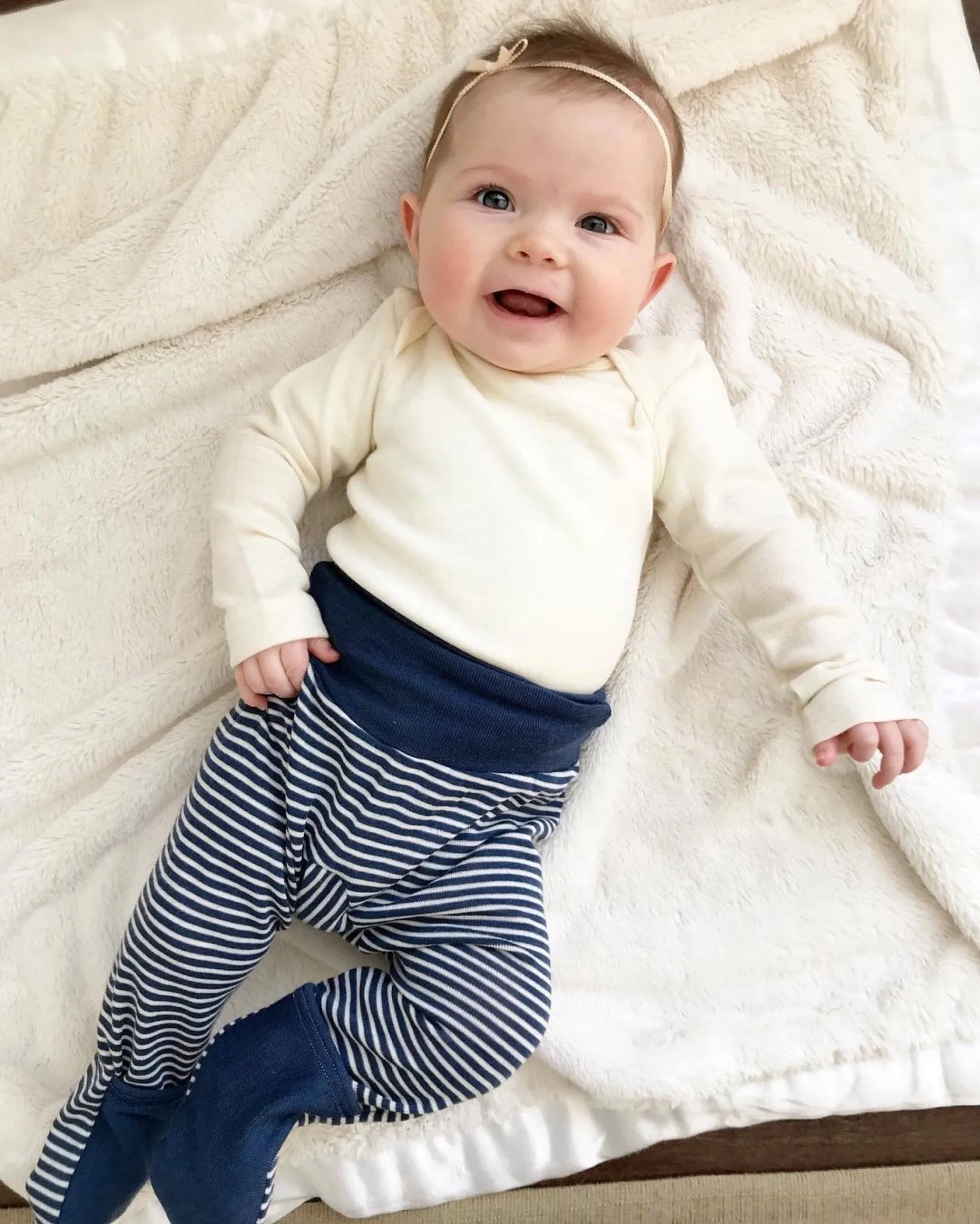 organic merino wool and silk pants in navy/natural stripe - baby/toddler