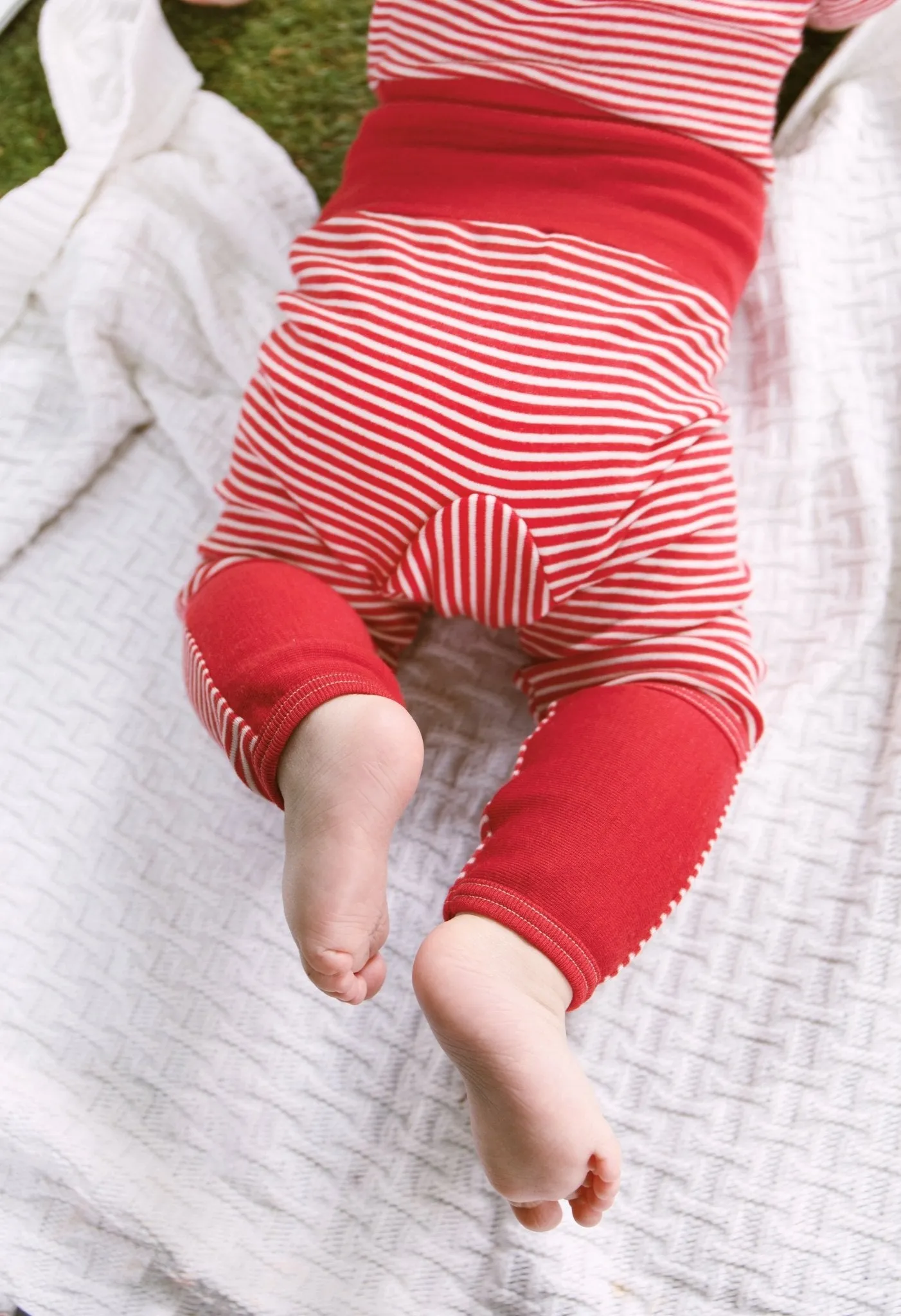 organic merino wool and silk pants - red/natural stripe