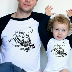 Safe and Wild Daddy and Me Set Raglan Baseball/ T-Shirt or Vest