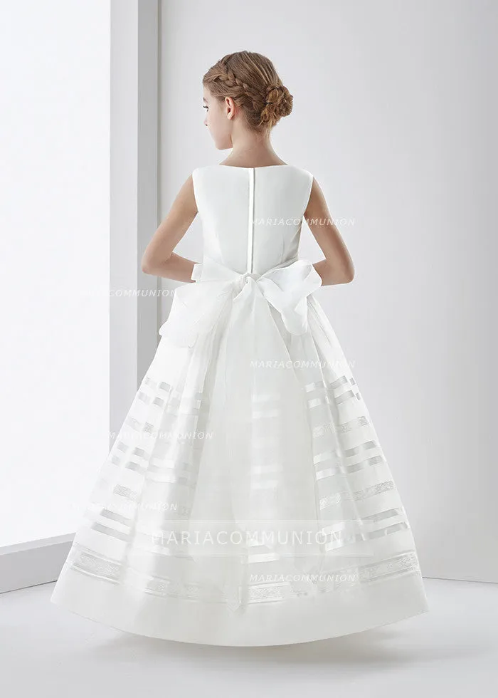 Scoop Neck Ball Gown Organza First Communion Dress with Bow