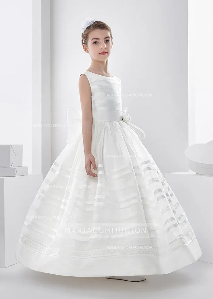 Scoop Neck Ball Gown Organza First Communion Dress with Bow