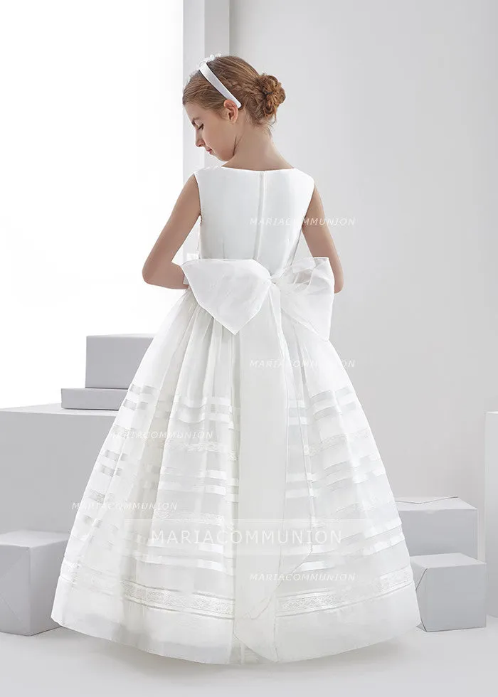 Scoop Neck Ball Gown Organza First Communion Dress with Bow