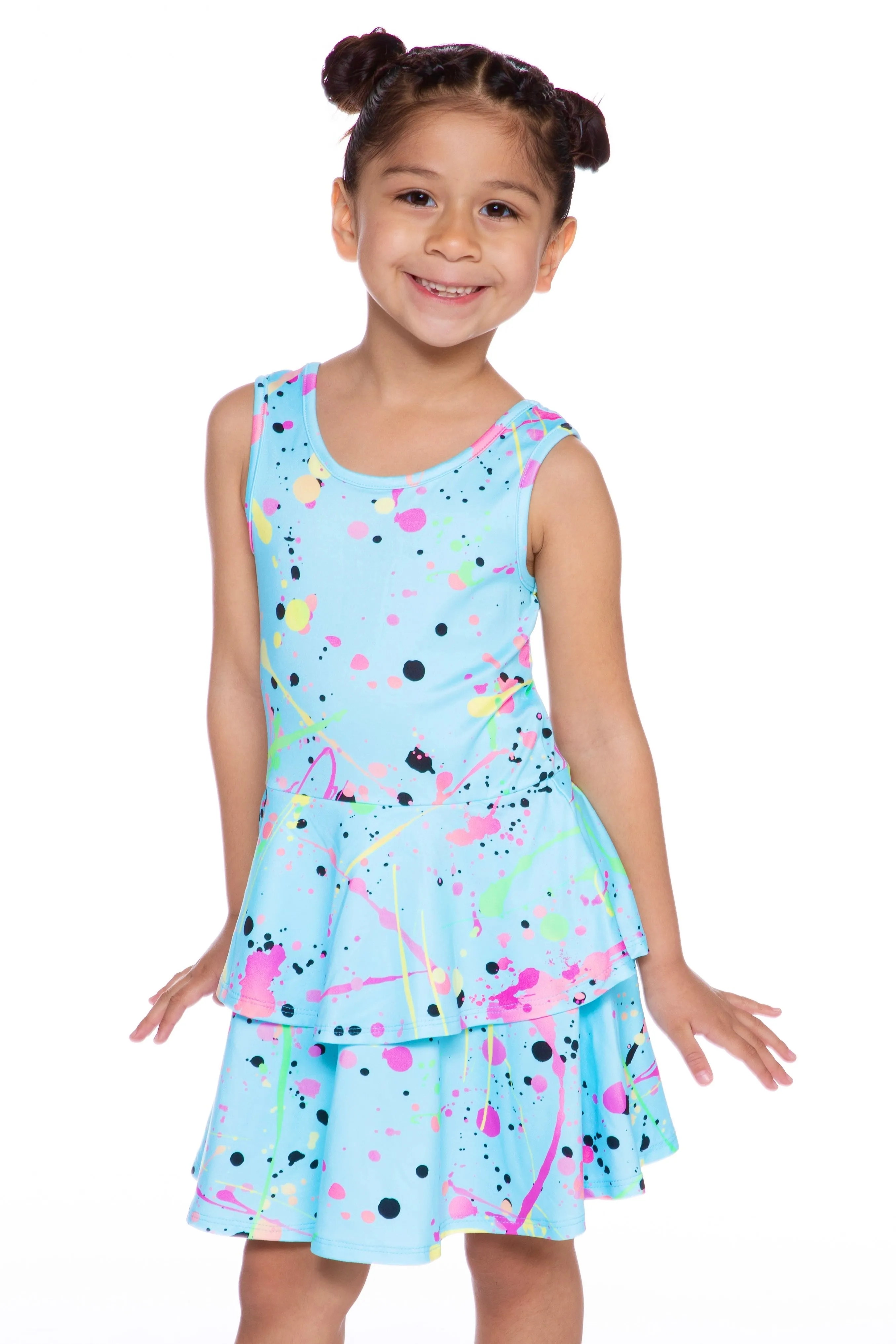 Simply Soft Tank Ruffle Skirt Dress - Ice Blue Splatter