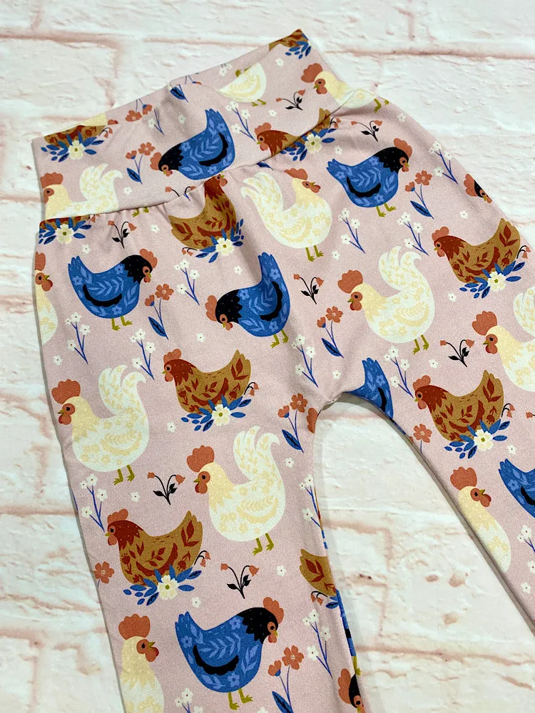 Size Medium (3-6y) GWM Full Length Harems - Pink Chooks