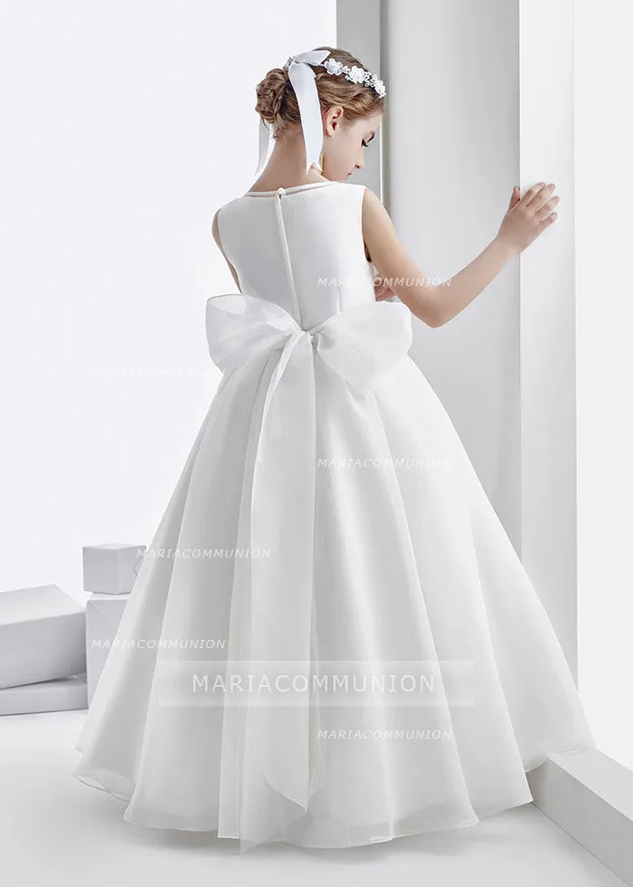 Sleeveless Jewel Neck Ball Gown Organza First Communion Dress With Lace And Beading