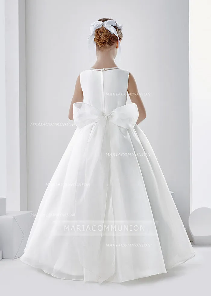 Sleeveless Jewel Neck Ball Gown Organza First Communion Dress With Lace And Beading