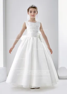 Sleeveless Jewel Neck Ball Gown Organza First Communion Dress With Lace And Beading