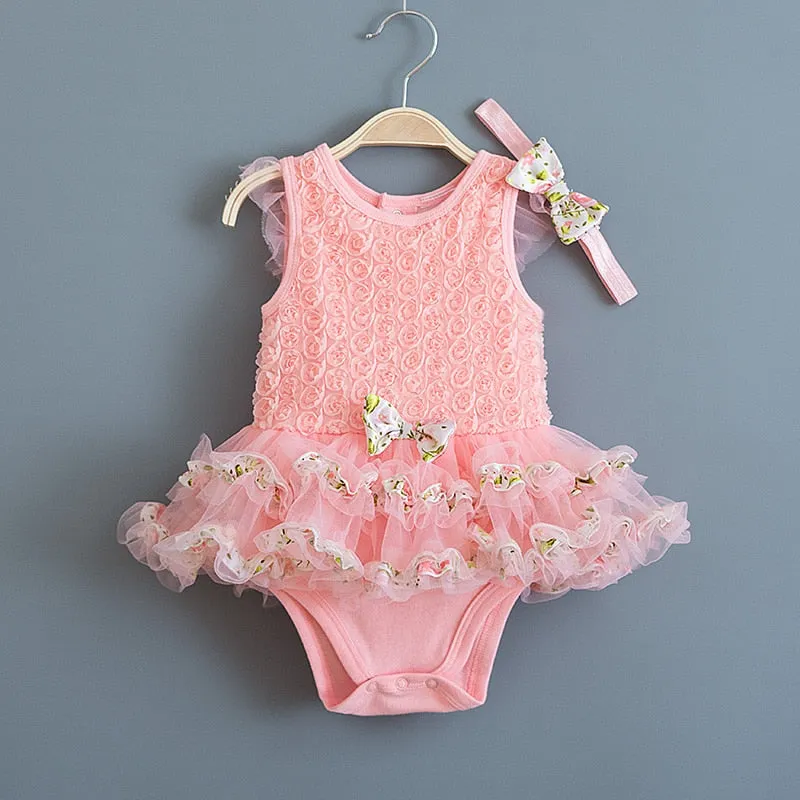 Summer Lace Tutu Dress with Matching Headband (Multiple Colors)