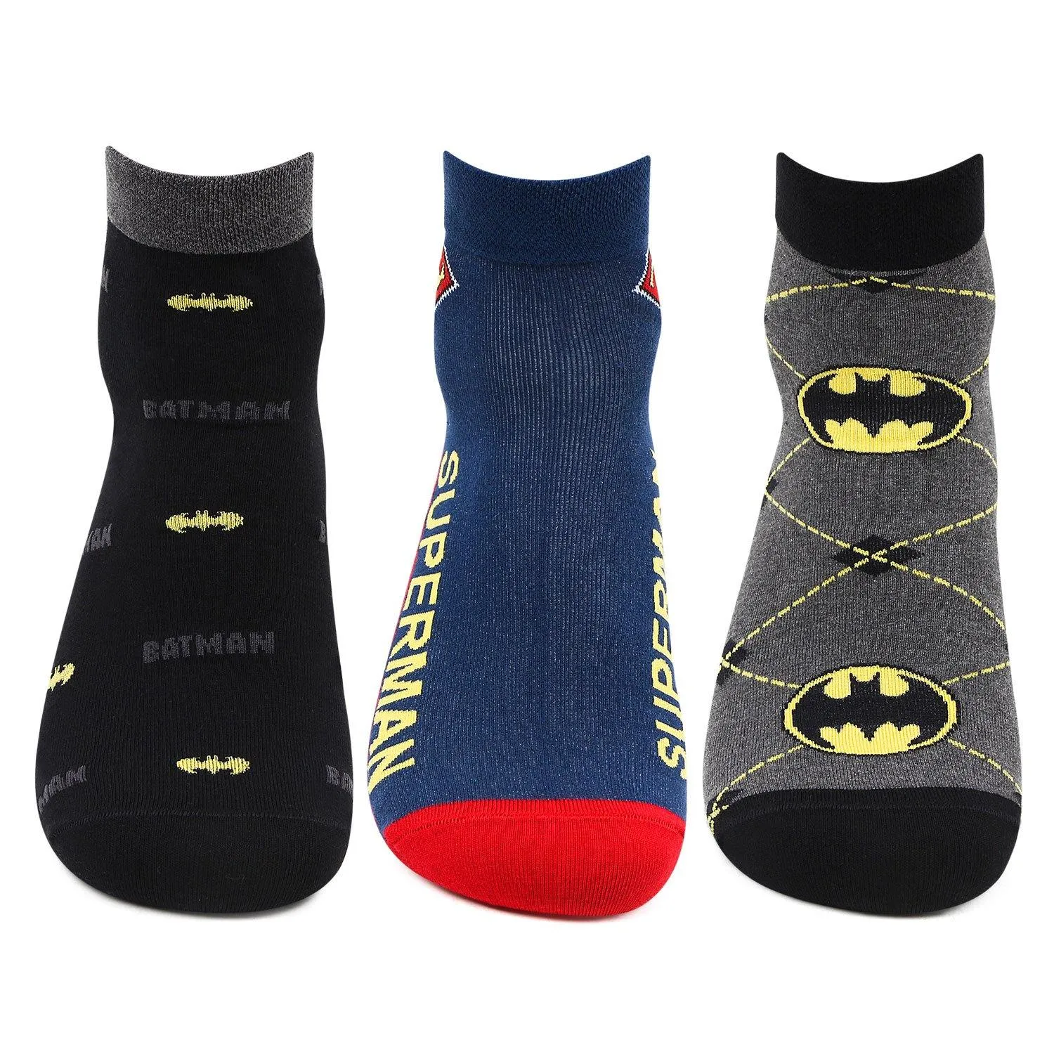 Superman and Batman Men's Ankle Socks - Pack of 3