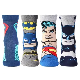 Superman Batman Crew Socks for Kids - Pack of 4