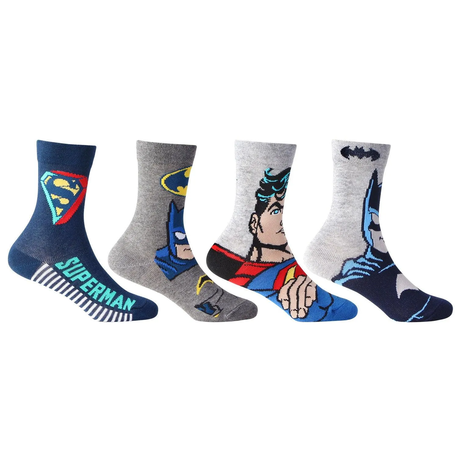 Superman Batman Crew Socks for Kids - Pack of 4