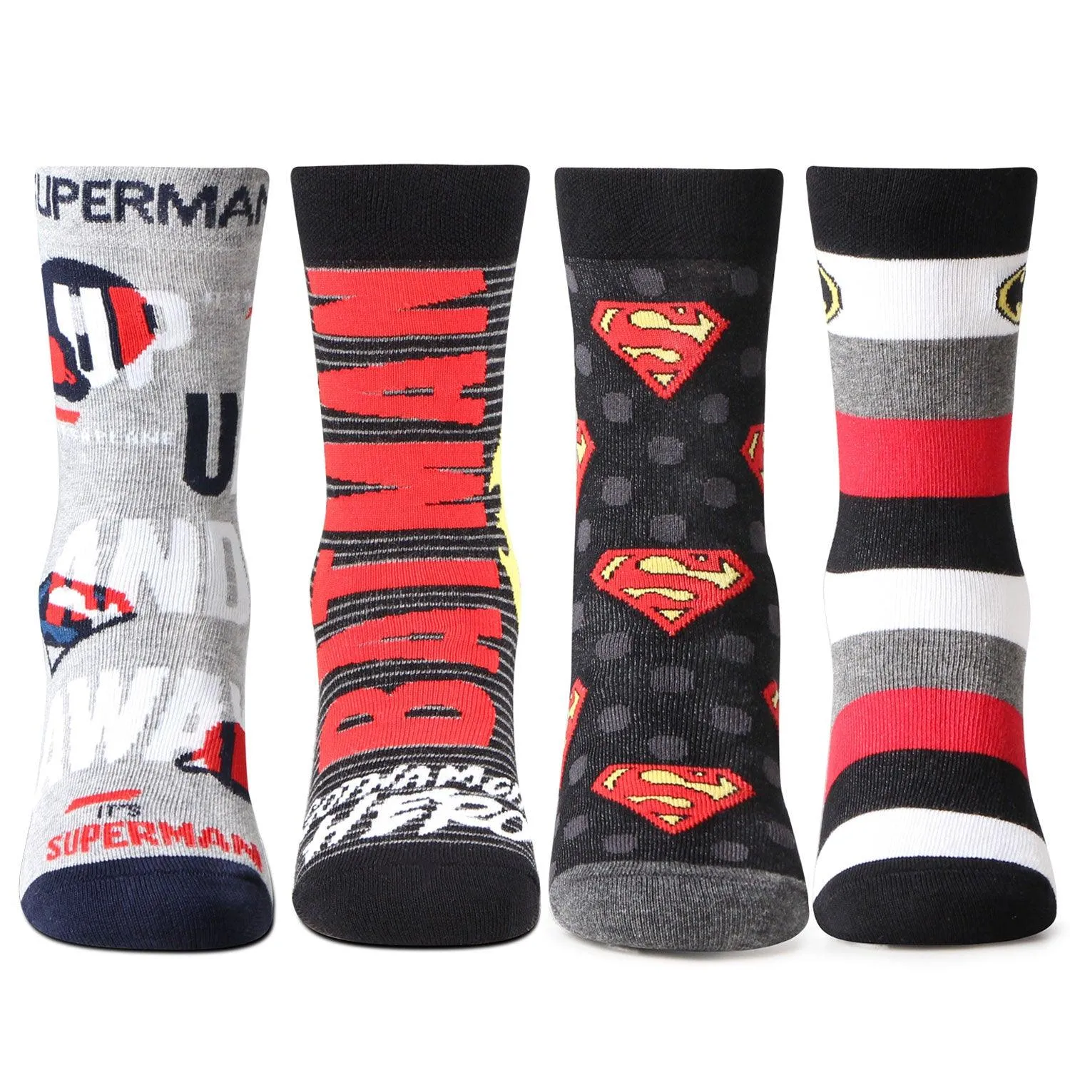 Superman Batman Full Length  Socks for Kids- Pack of 4