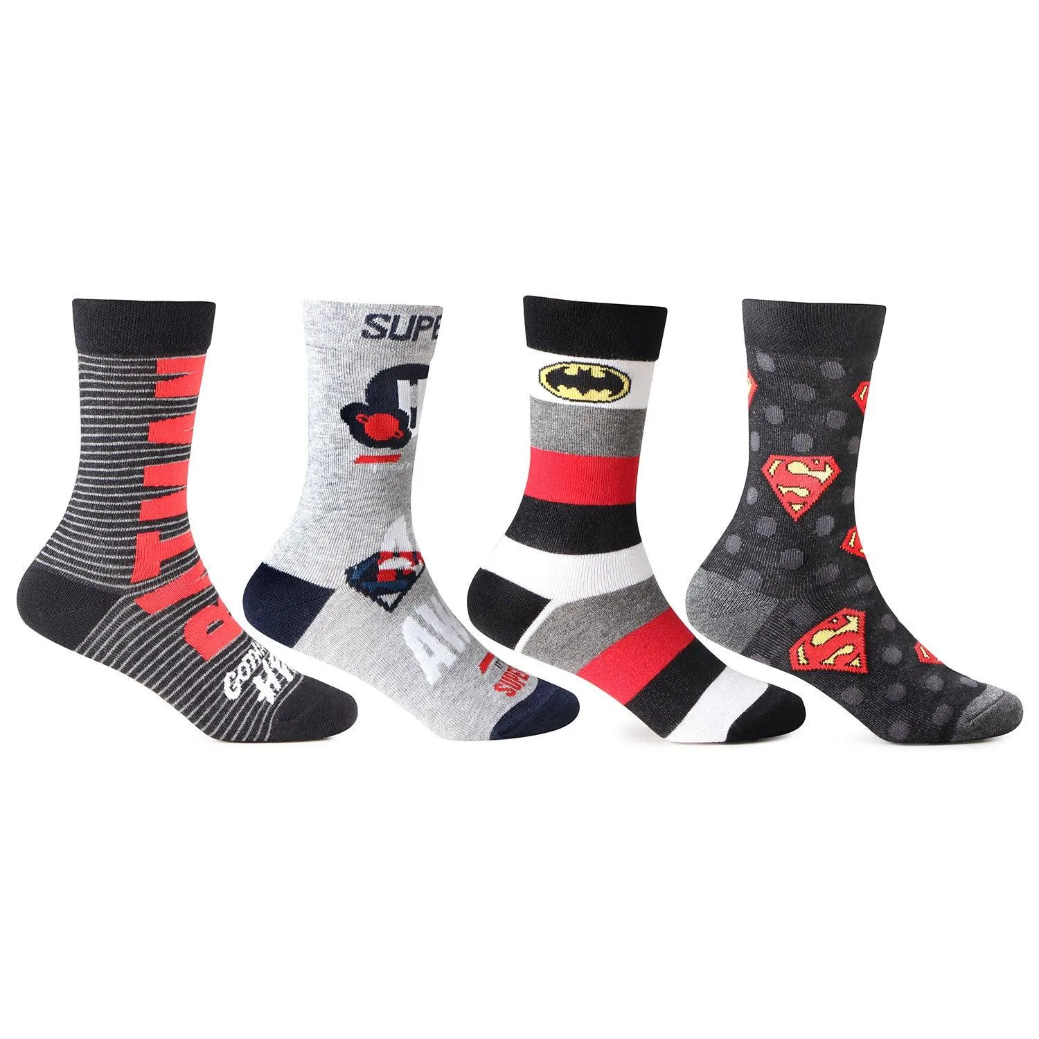 Superman Batman Full Length  Socks for Kids- Pack of 4